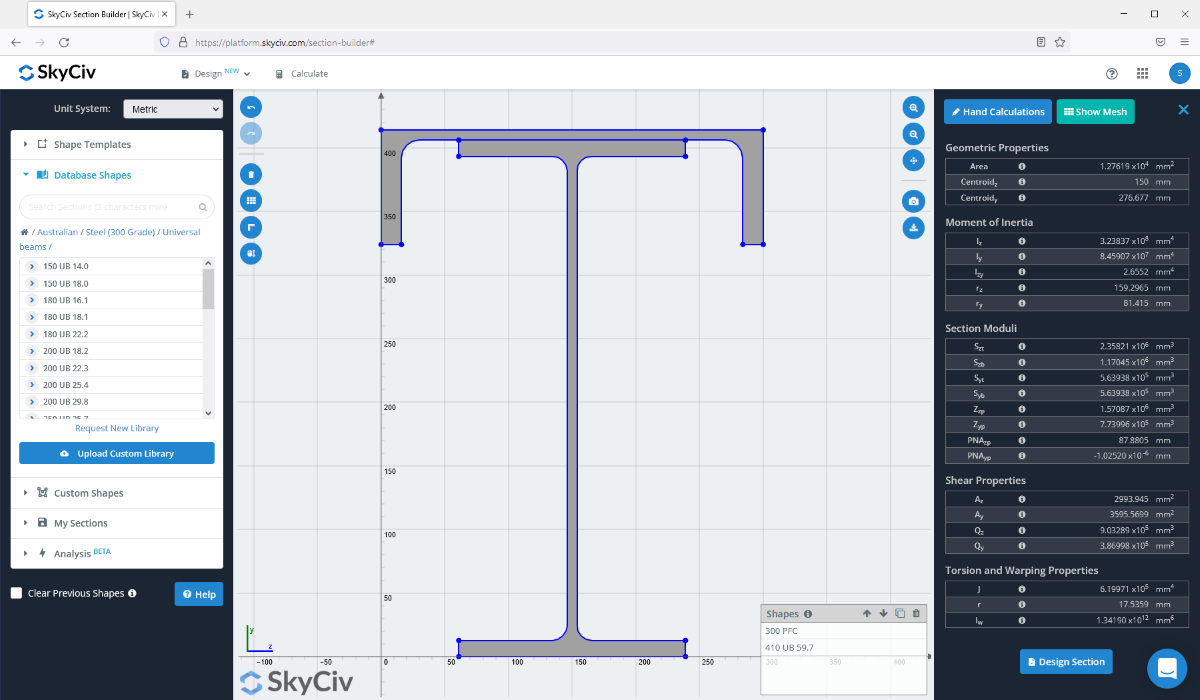 SkyCiv Section Builder