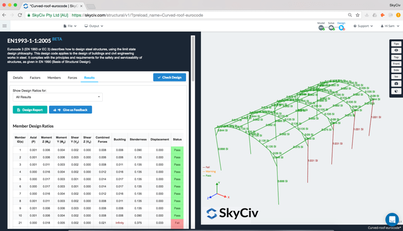 Eurocode 3 design software results skyciv