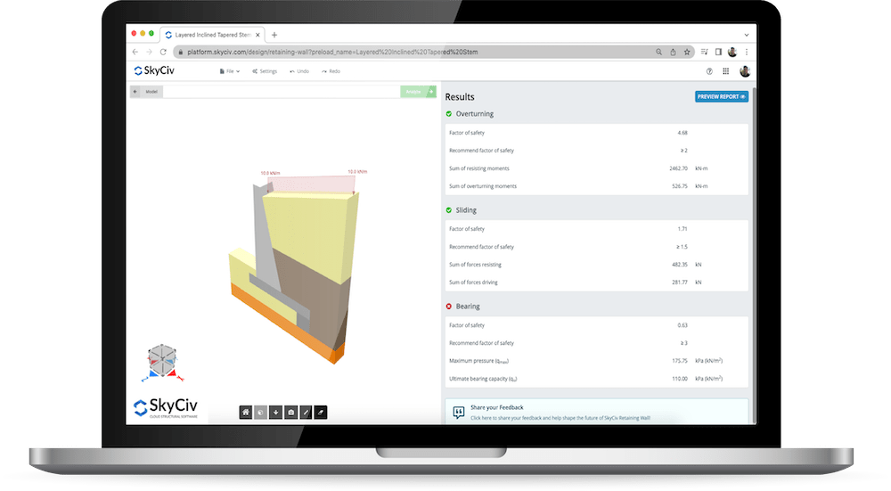 Gravity retaining wall design software