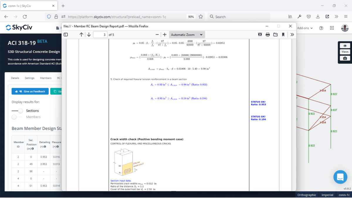 SkyCiv RC Design Detailed Calculations Report reinforced concrete structure design software