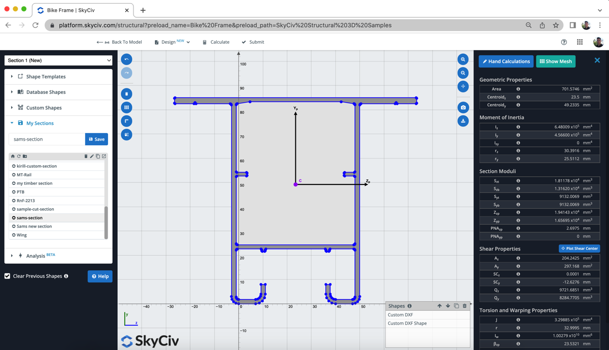 SkyCiv Section Builder