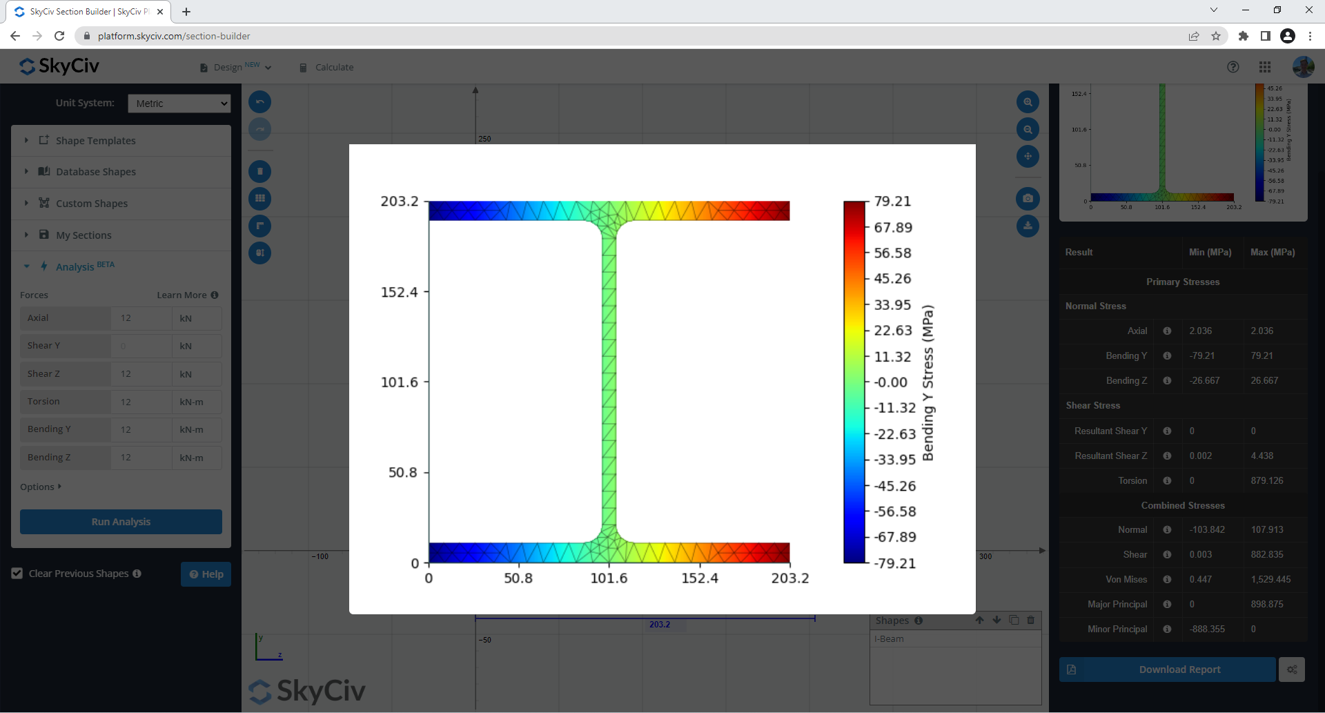 FEA Section Analysis - Results