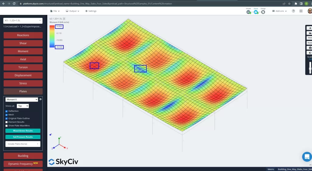 Resultados del módulo de diseño de placas SkyCiv S3D