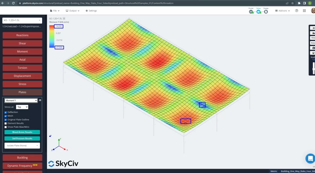 Αποτελέσματα ενότητας σχεδίασης πλακών SkyCiv S3D
