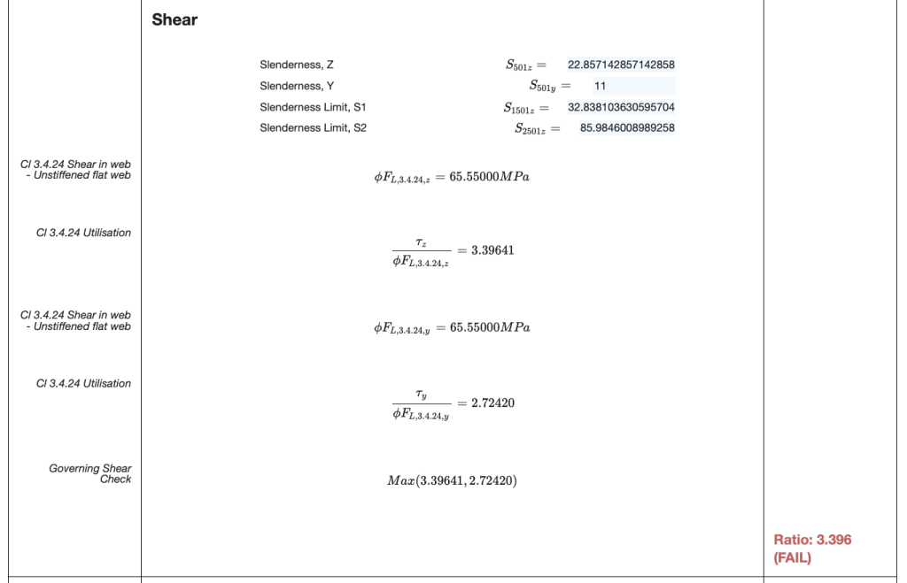 aluminimum design checks showing aluminimum shear design example