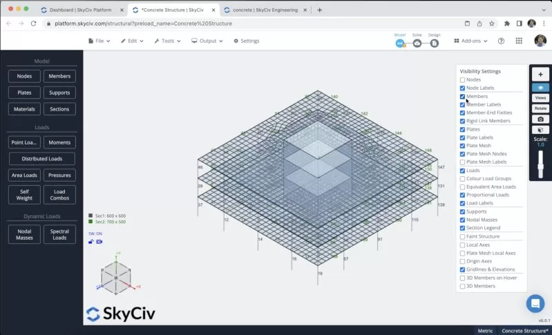 Model a concrete structure, walls and slabs