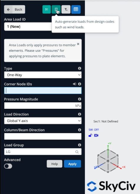 Open wind load menu from S3D