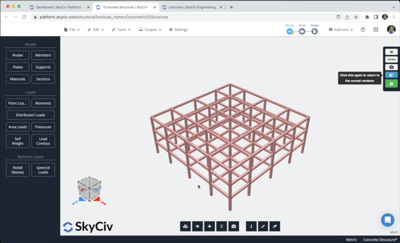 Model a concrete structure, sections and materials