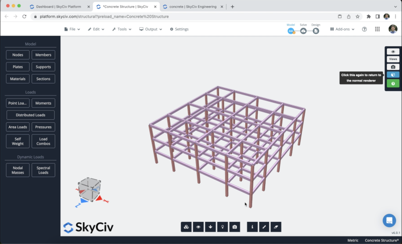 Model a concrete structure, sections and materials