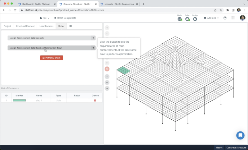 Model a concrete structure, slabs design