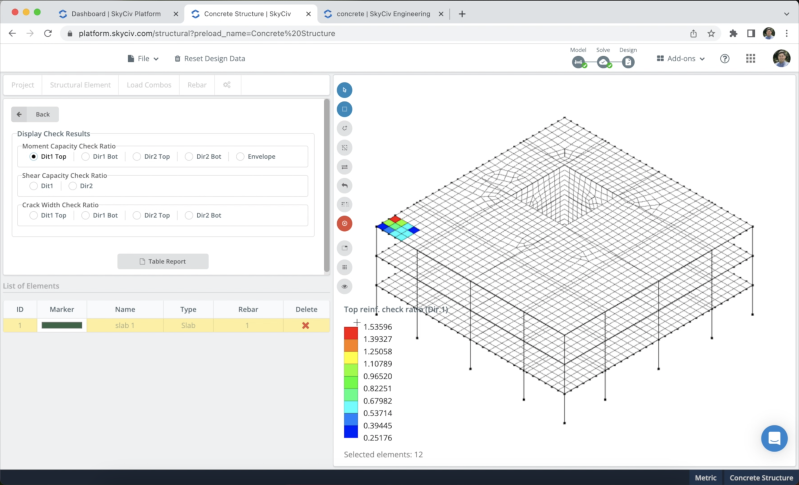 Model a concrete structure, slabs design