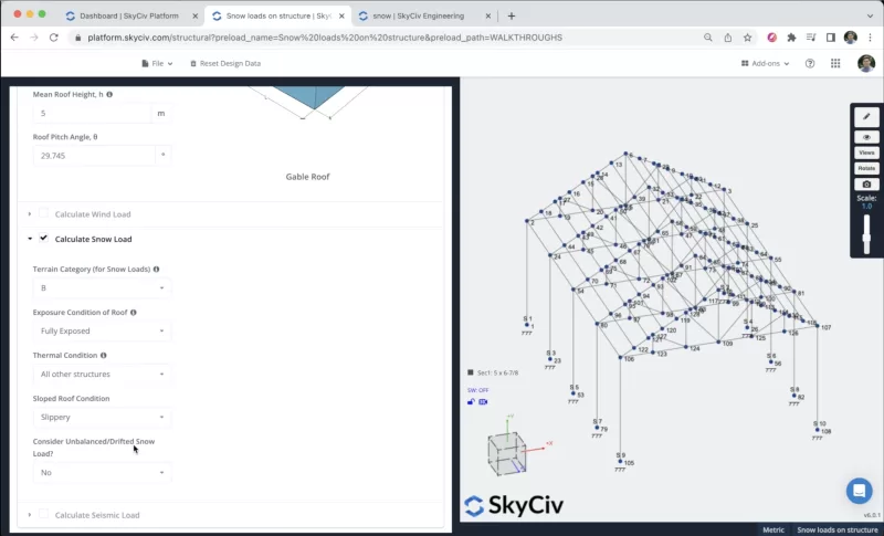 Calculate snow loads on S3D