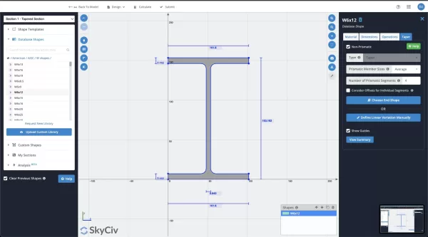 Tapered beam design and examples