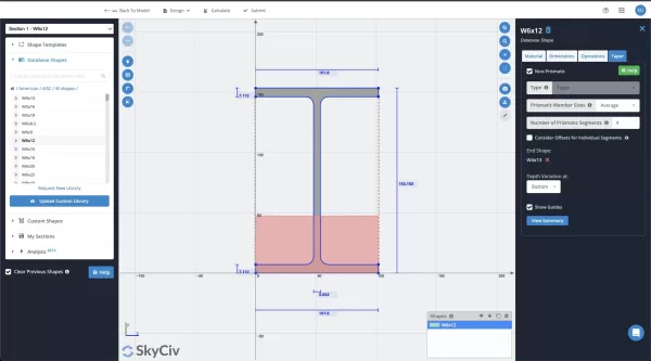 Tapered beam design and examples