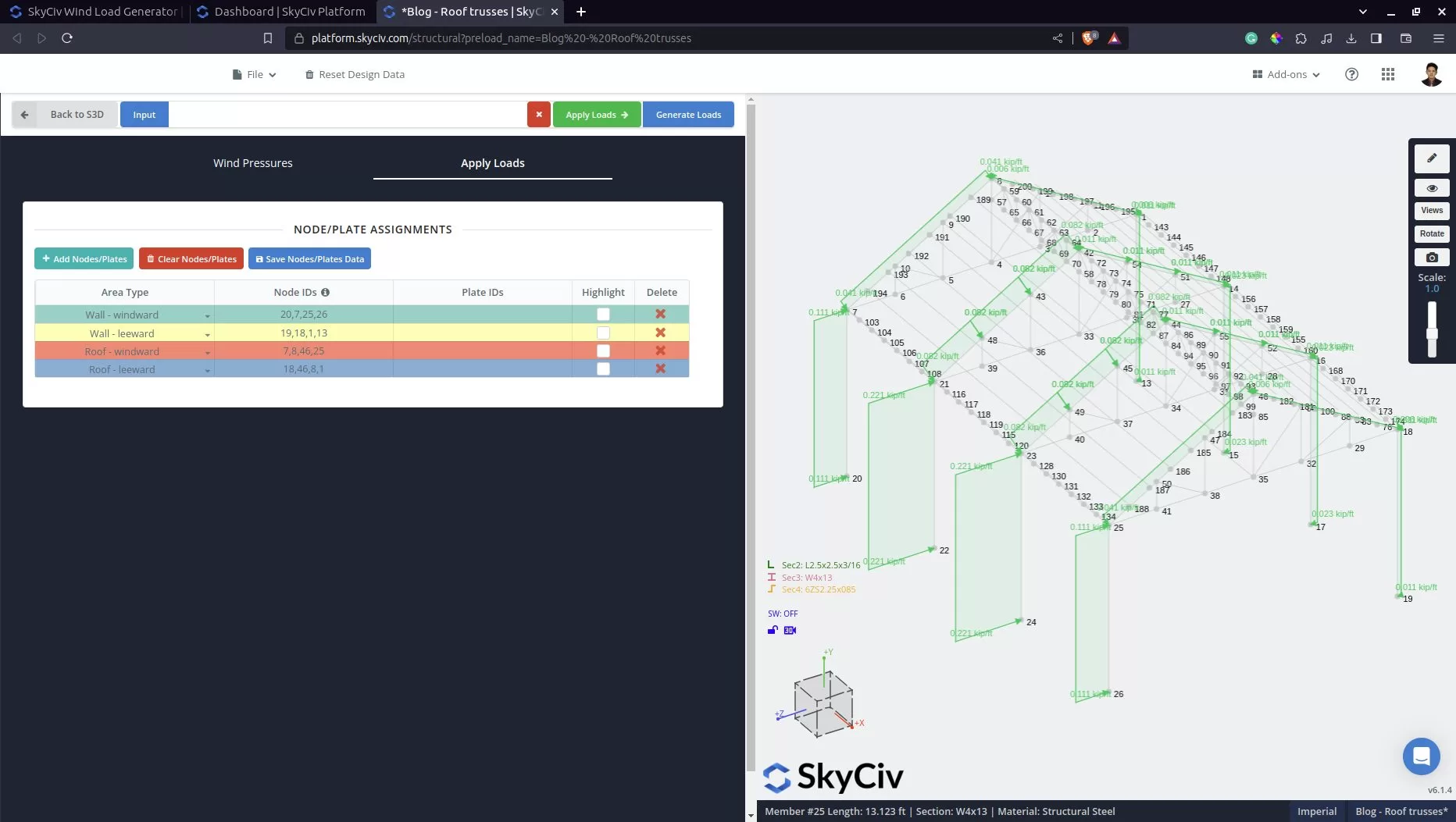 SkyCiv Load Generator in S3D