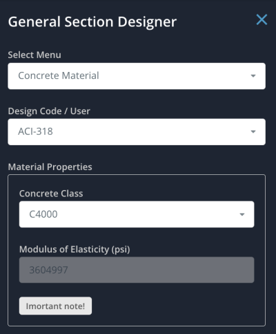 Concrete Material Menu