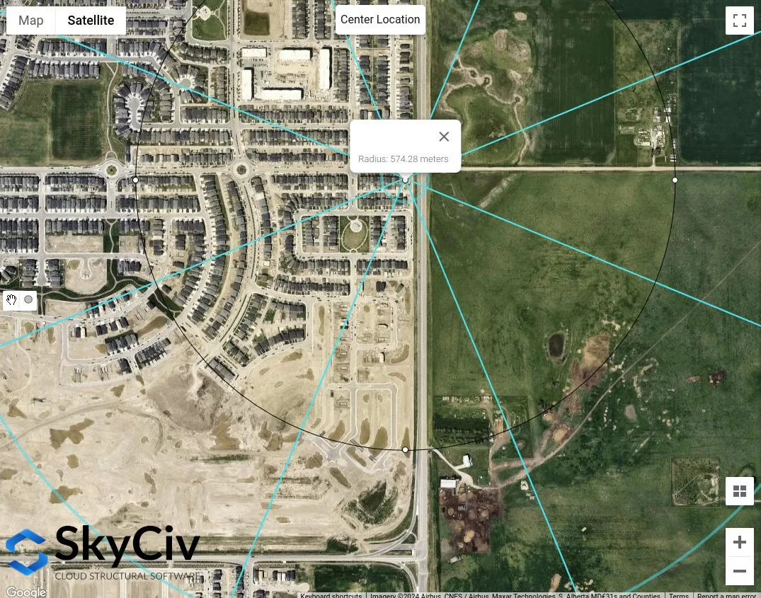 Distance measured from site location for SW direction