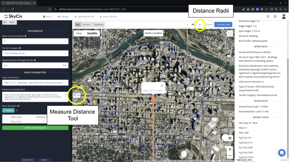 SkyCiv Load Generator の距離測定ツール