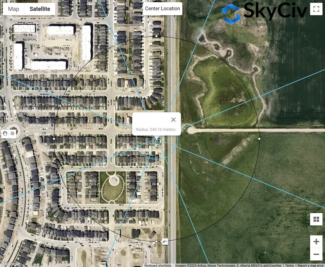 Distance measured from site location for S direction