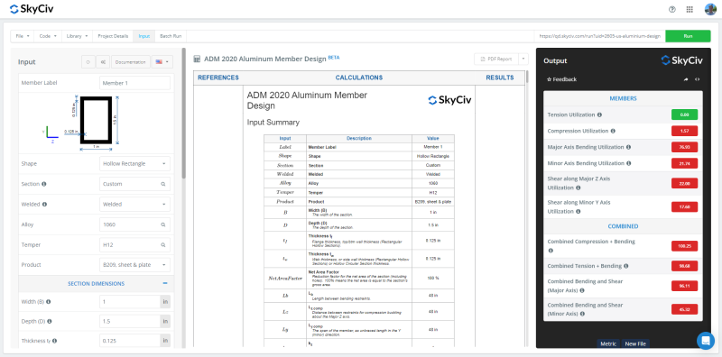 ADM 2020 Aluminum Design Calculator