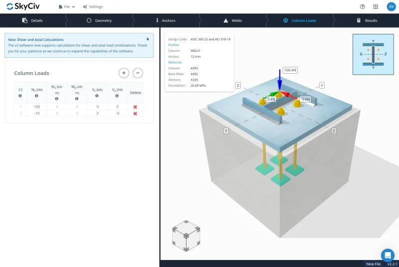 Atualização do projeto da placa base_Shear + Cargas Axiais