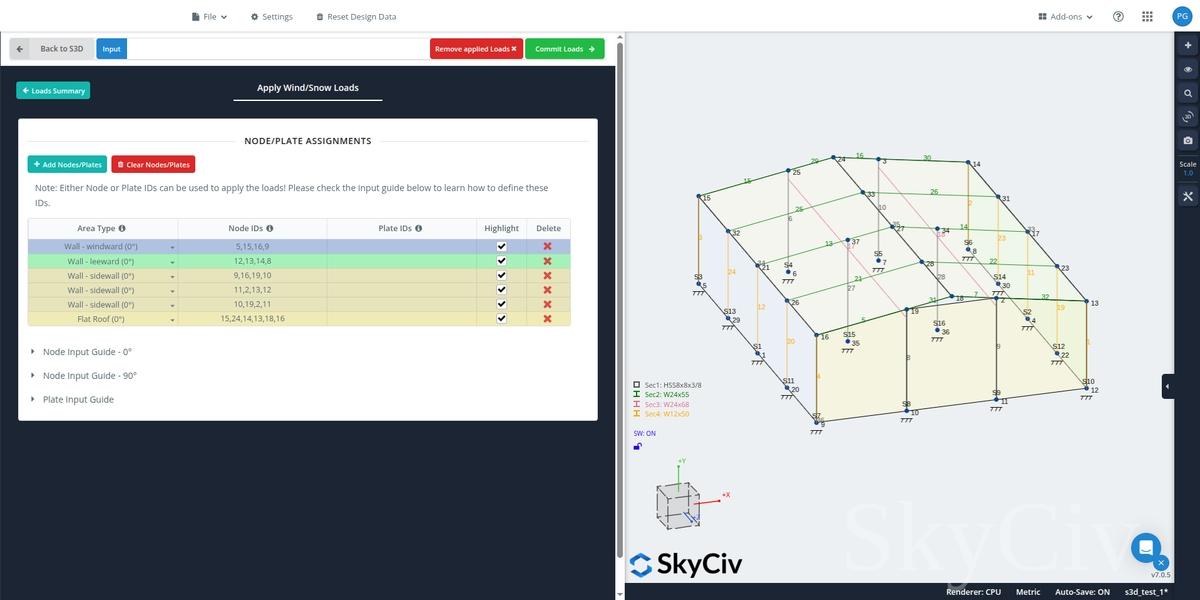 Assigned node input for each surfaces
