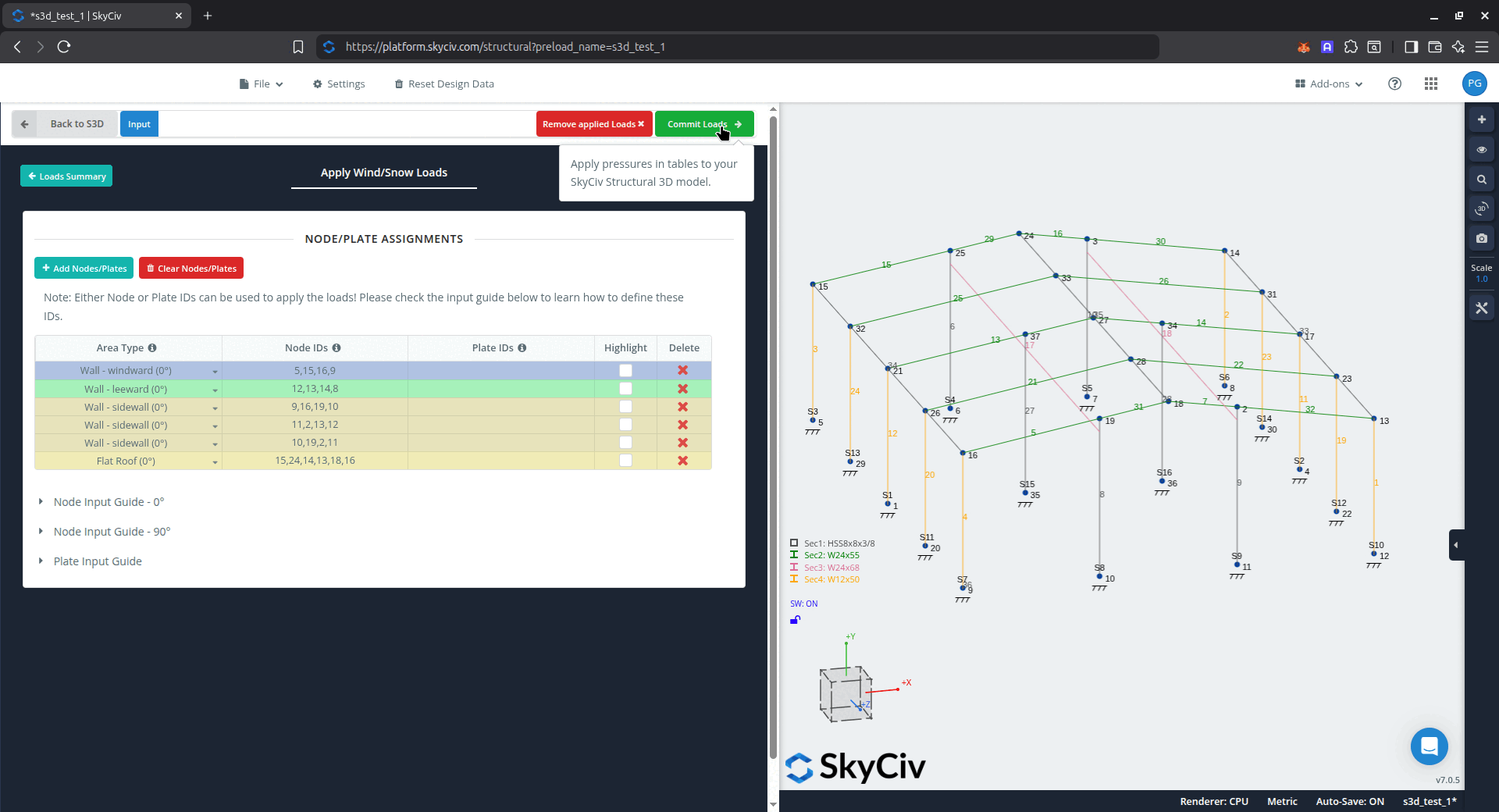 Clicking the commit loads in Load Generator in S3D