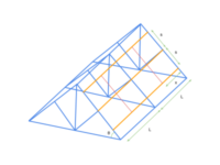 Isometric wireframe of a triangular lattice with blue outlines and orange inner diagonals, suggesting a 3D mesh.