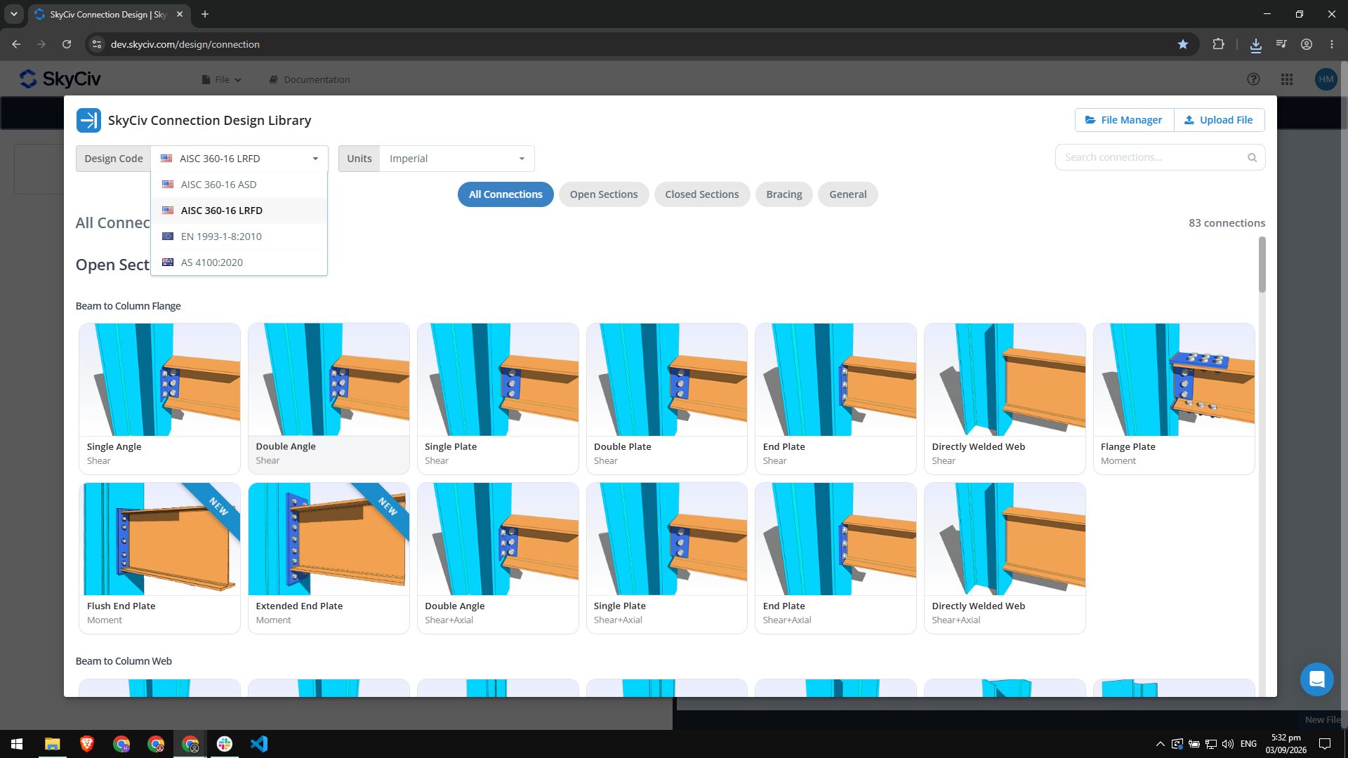 international_codes AISC 360-16 and AS 4100 options in SkyCiv steel connection design software